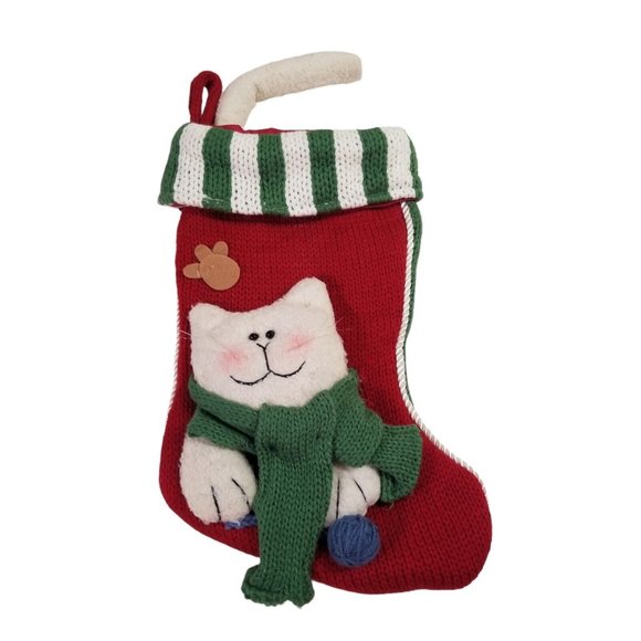 Unbranded Other - Vintage Christmas Stocking Cat 3D Plush 1990s Scarf Stripes Kitten Kitty Holiday